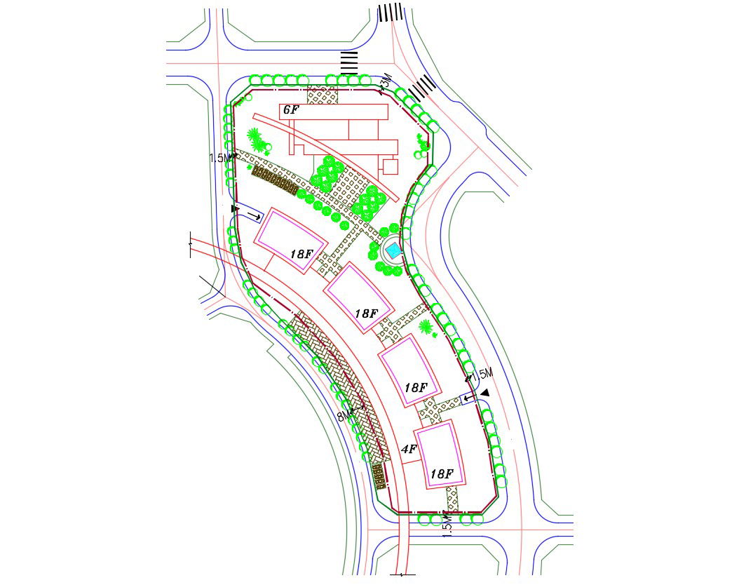 Building Area Landscaping Plan AutoCAD Drawing