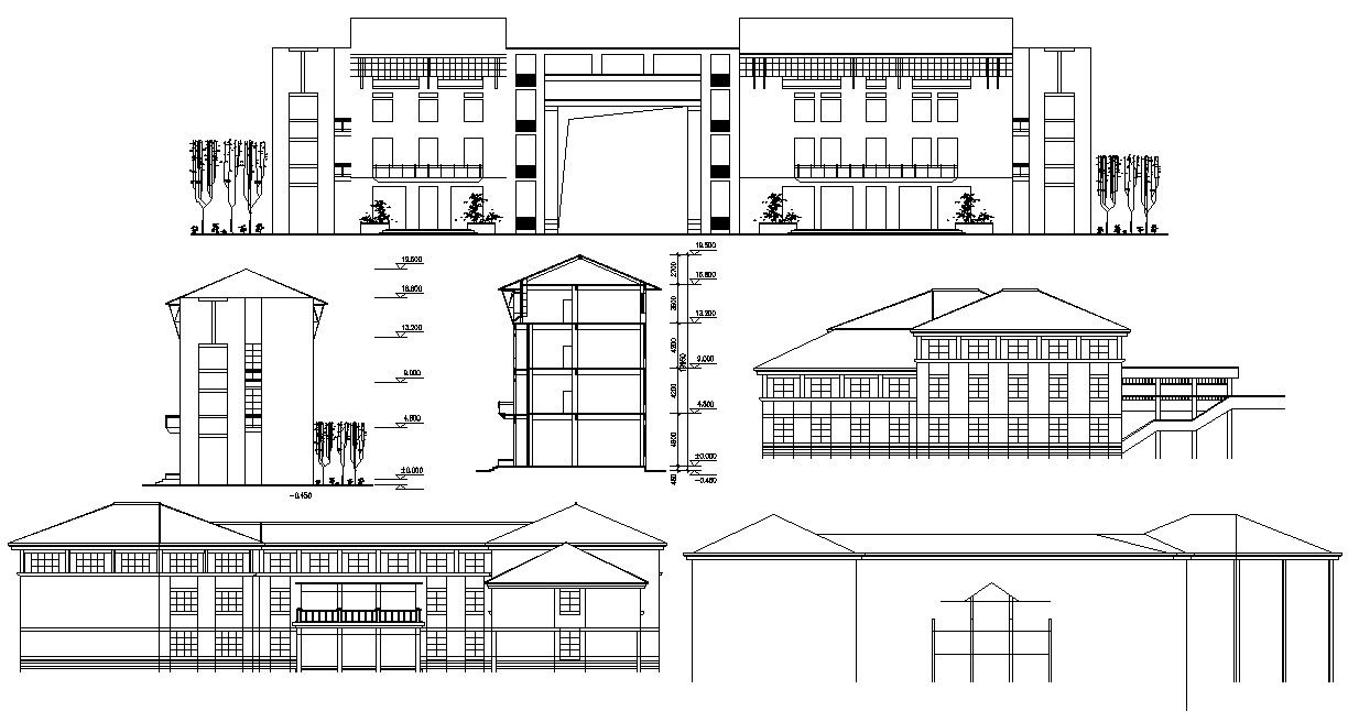 Building Facade and Section CAD Drawing 