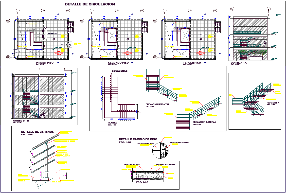 Building Staircase Detail with Elevation Design dwg file
