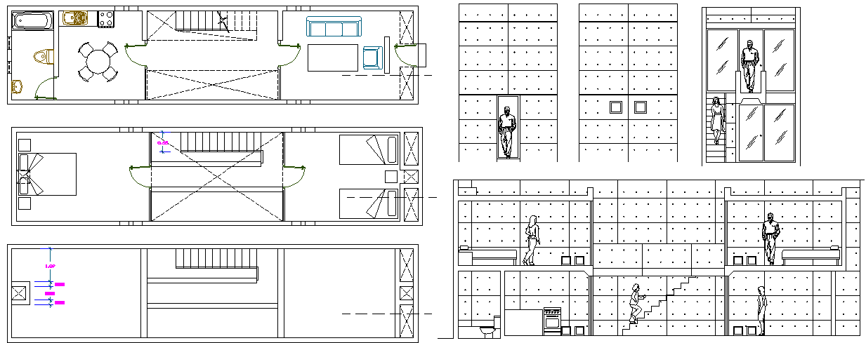 Building apartment elevation section view dwg file