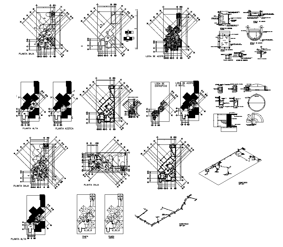 Building detail plan 2d view layout autocad file