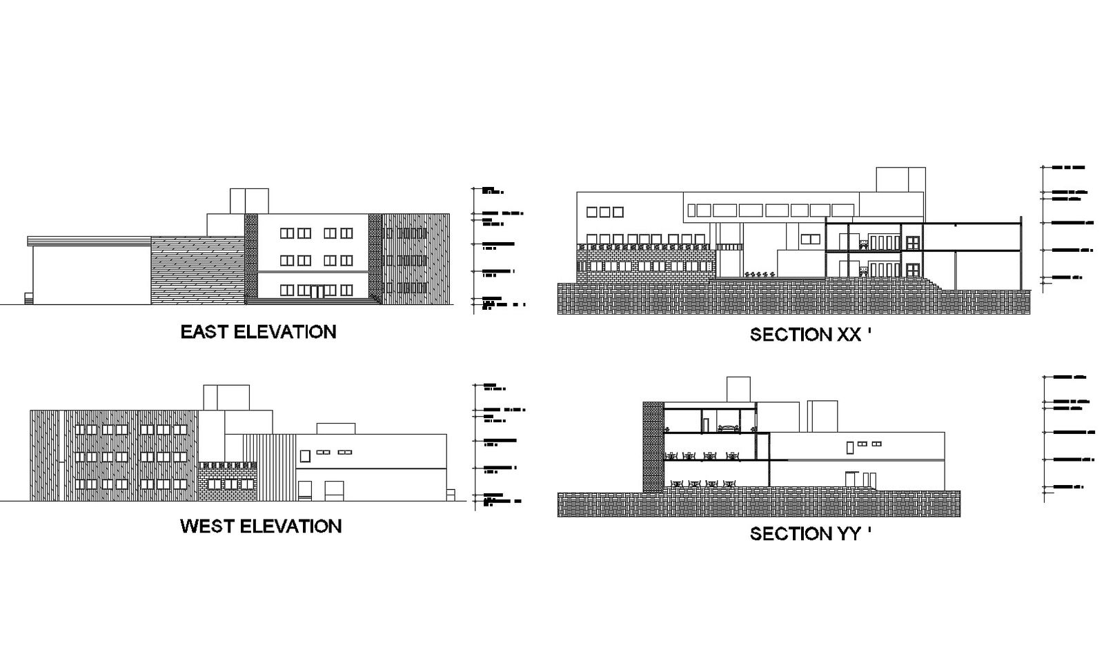 Commercial Complex Elevation In DWG File