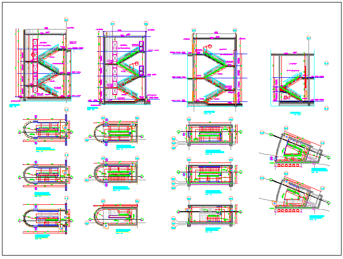Building elevation and section detailing and stair detail dwg file