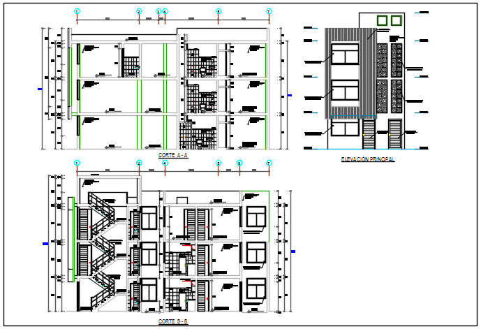 Building elevation and section plan detail dwg file