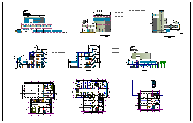Building exterior elevation view detail dwg file