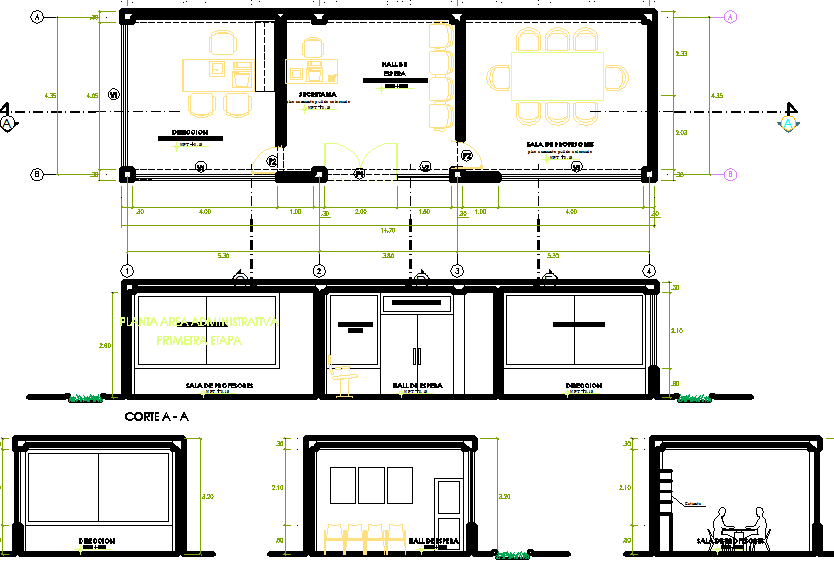 Building layout plan and sectional detail dwg file