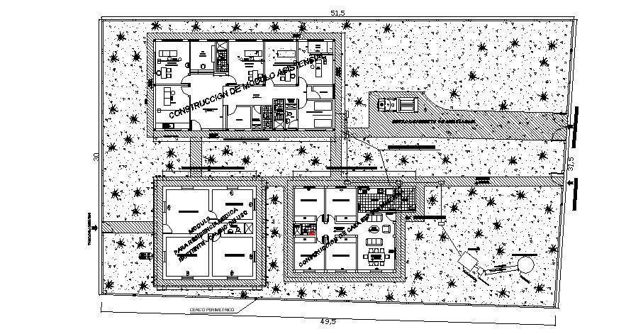 Building plan 49.5mtr x 30mtr with detail dimension in AutoCAD