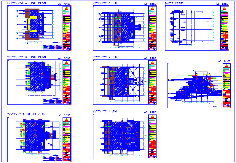 Building plan design with ceiling plan and pump room design dwg file