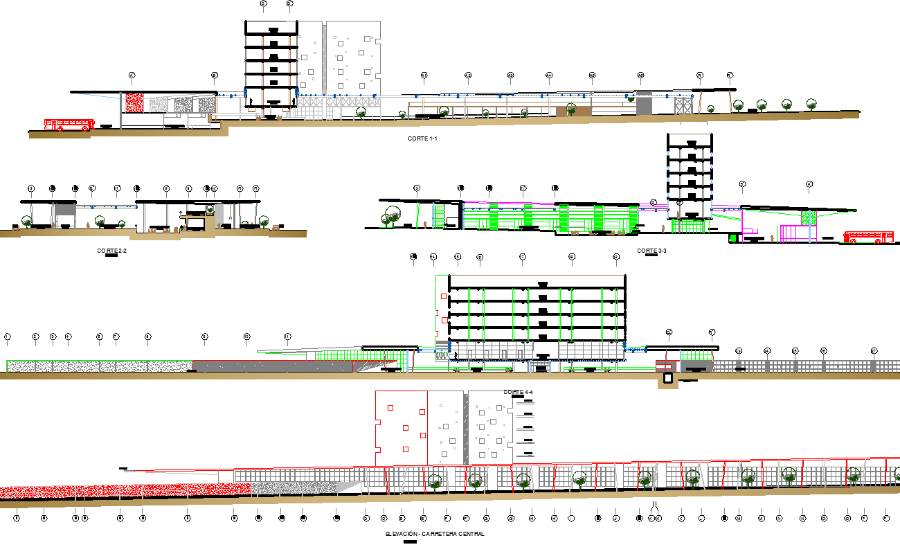 Building section plan and elevation design