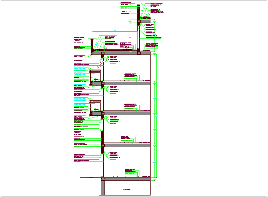Building section with construction view dwg file