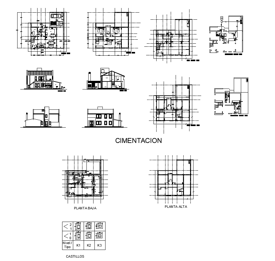 Building structure detail elevation and section 2d view layout dwg file