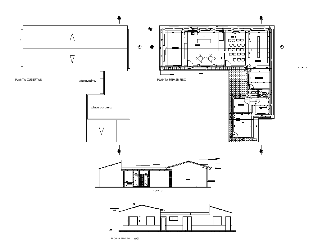 Building structure detail plan, elevation and section 2d view layout file