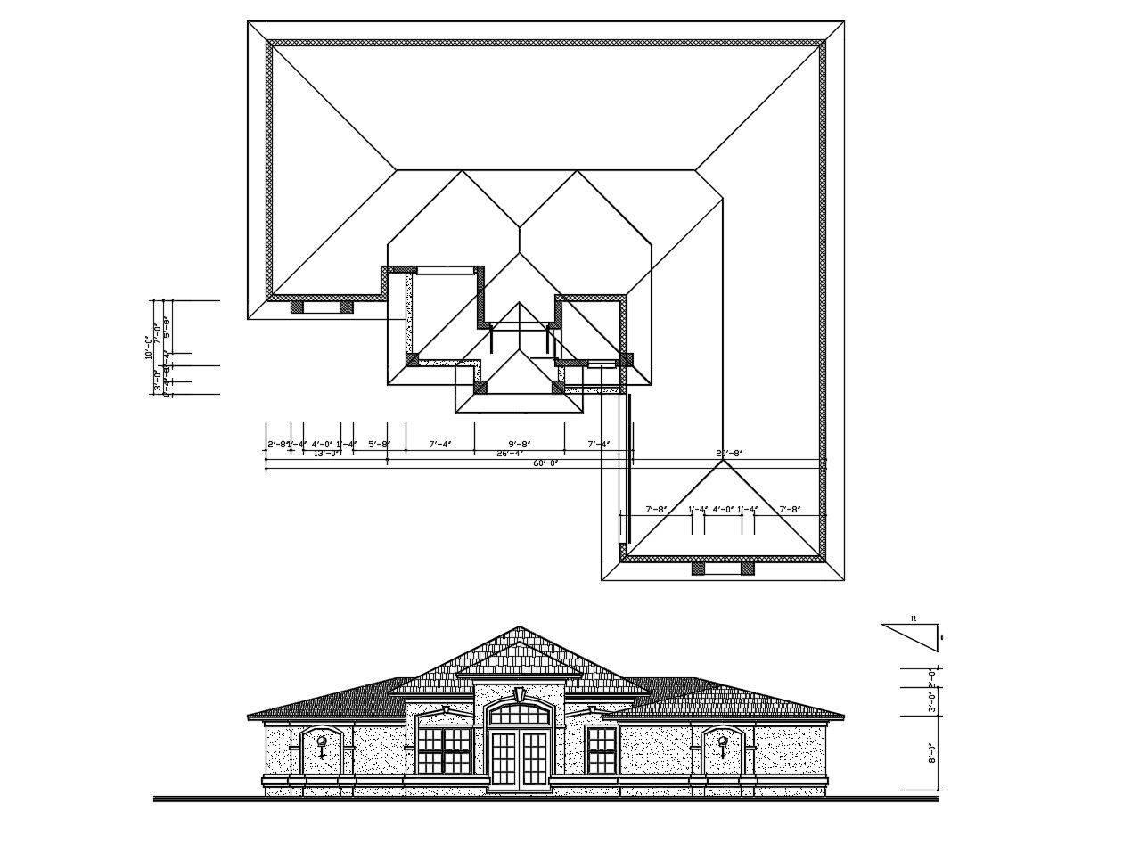 Building with elevation details in dwg file