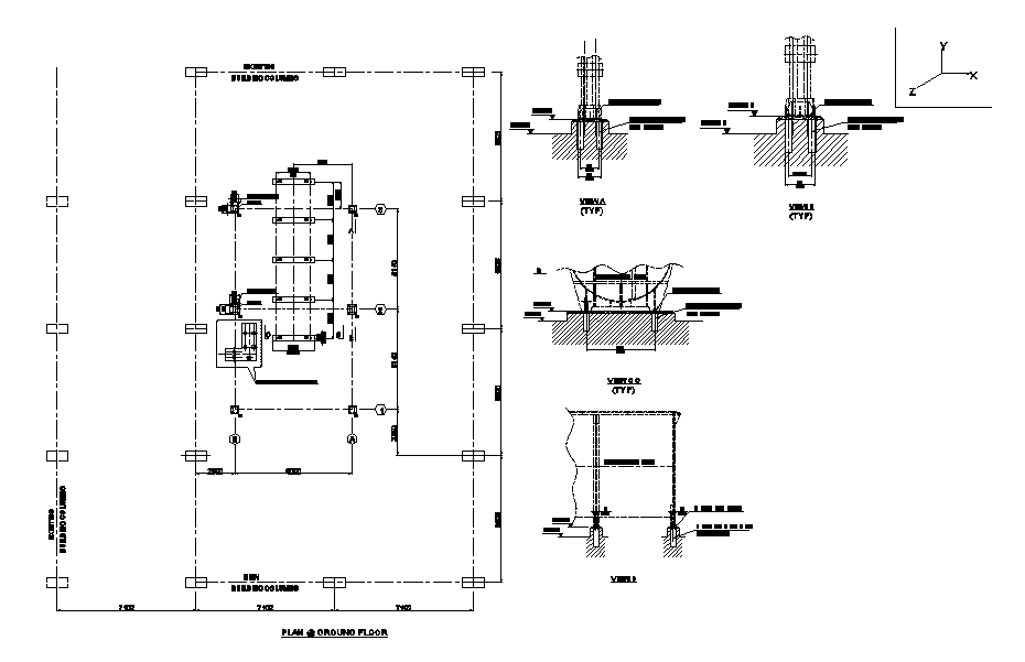 Building Column Ground Floor Plan CAD Drawing DWG File