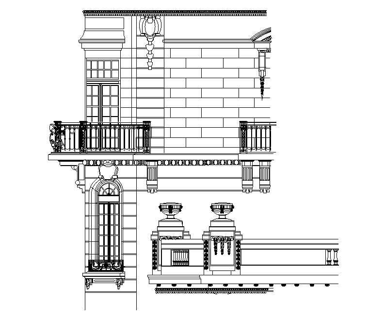 Building Gallery View Elevation Design Download Free DWG File