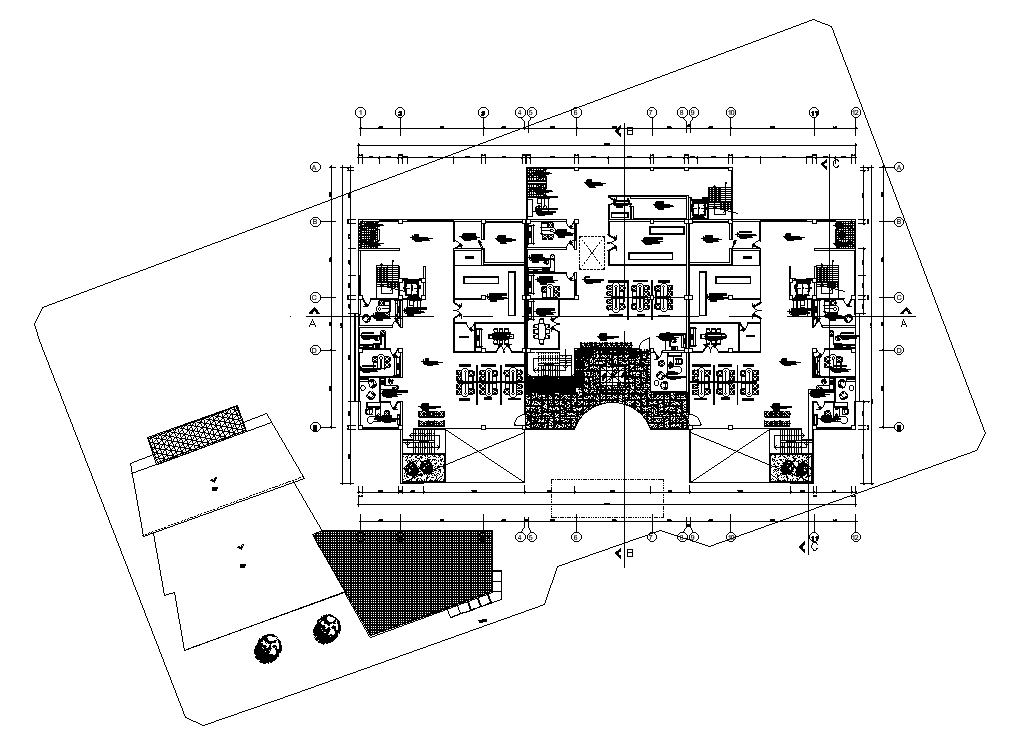 Building floor plan is given in this cad file. Download this 2d cad file now.
