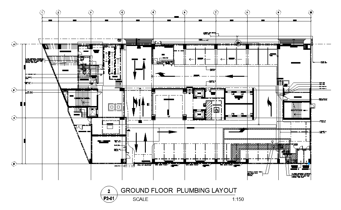 Building ground floor plumbing layout cad drawing is given in this cad file. Download this cad file now.
