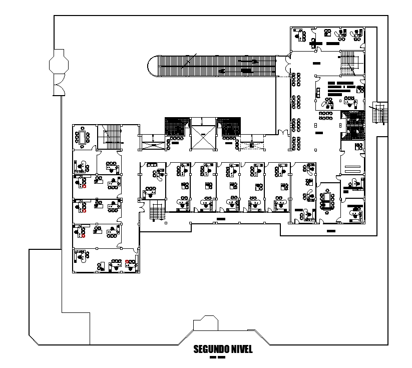 Building second floor plan cad drawing is given in this cad file. Download this 2d cad file.