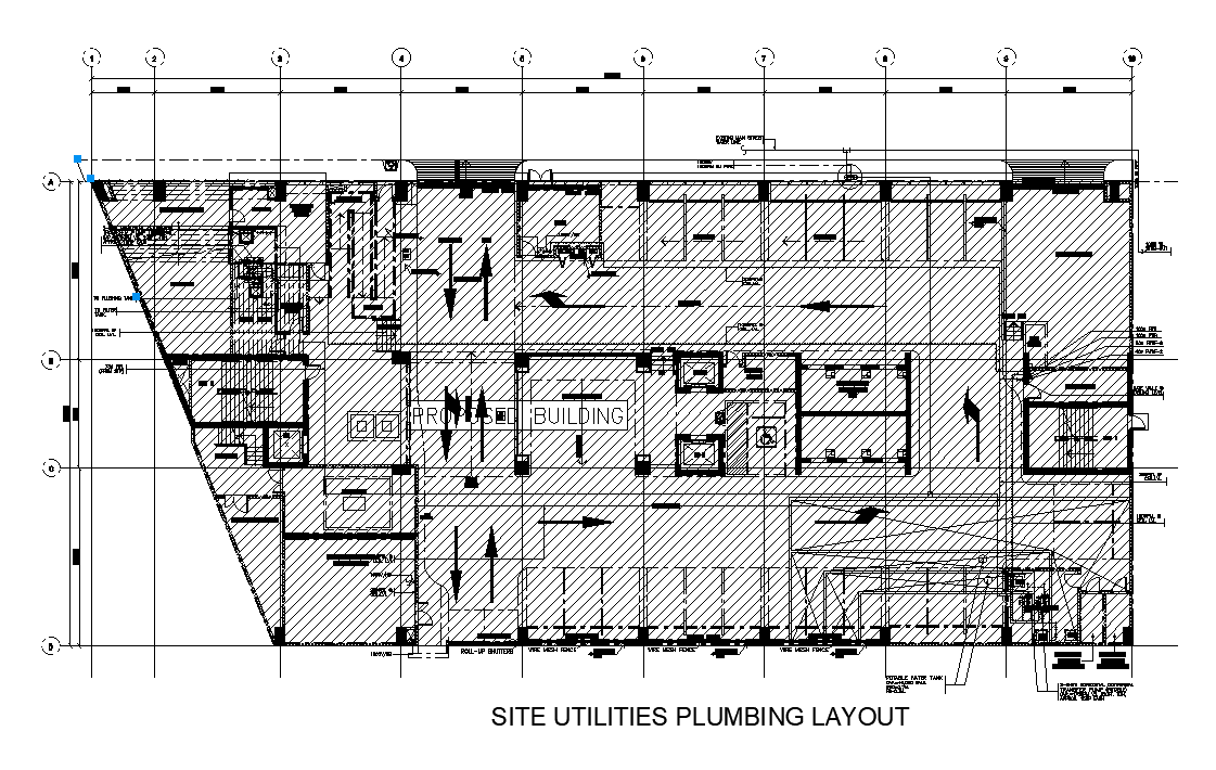 Building site utilities plumbing layout cad drawing is given in this cad file. Download this 2d cad file now.