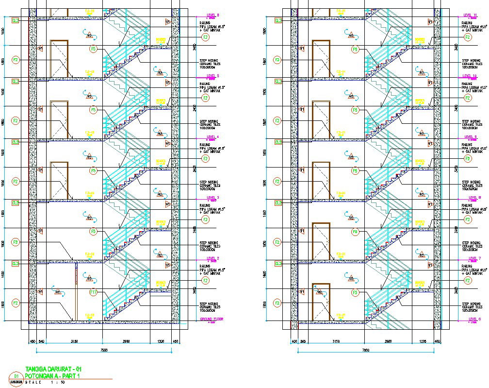 Building staircase railing details in AutoCAD, dwg files.