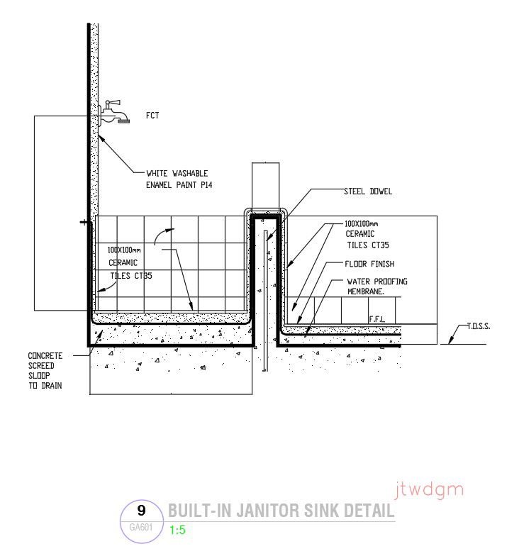 Built-in Janitor Sink Detail DWG File for Architects and Designers
