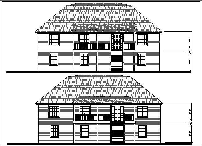 Bungalow elevation view detail dwg file