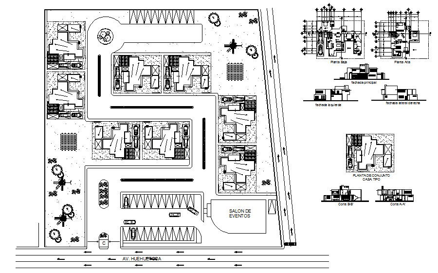 Bungalow 18.71mtr x 13.75mtr with elevation and section in autocad