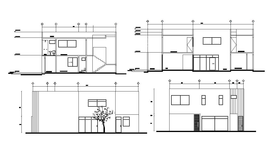Bungalow Design 2d Elevation and Section CAD drawing