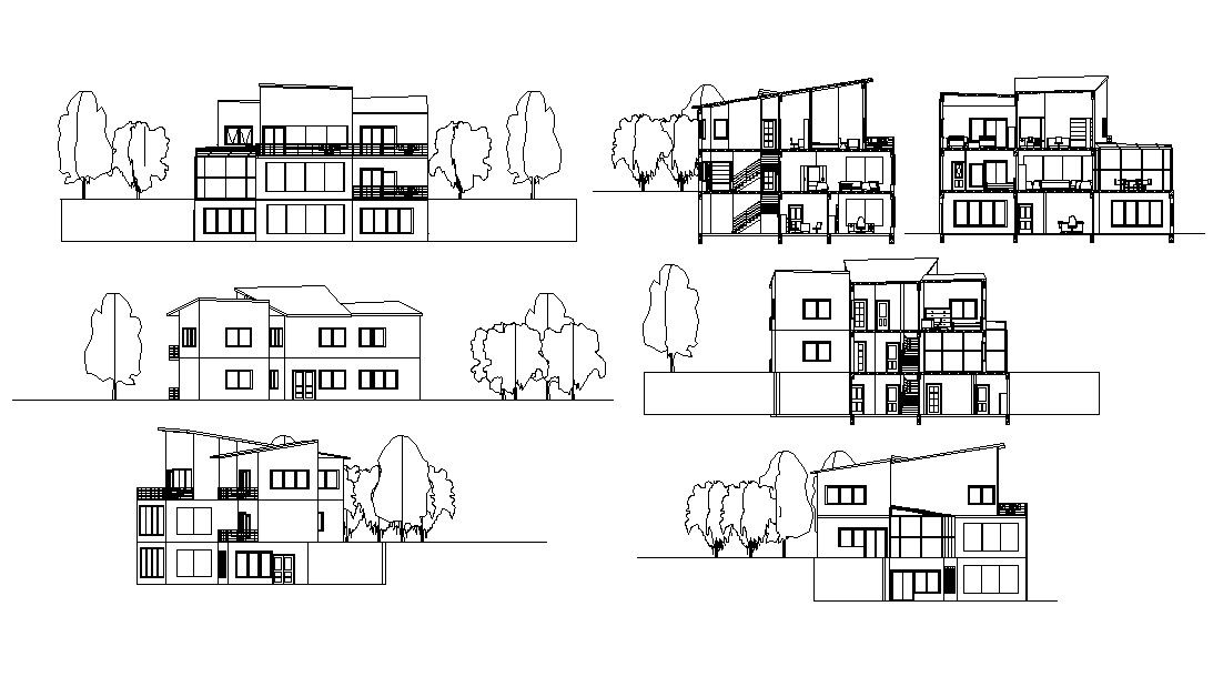 Bungalow Design Elevation and Section CAD Drawing