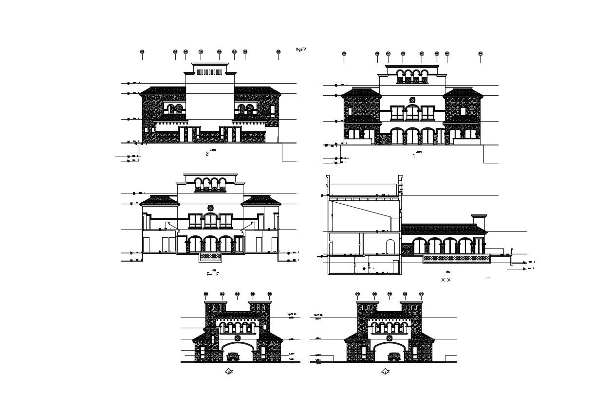 Bungalow Elevation Design With Working Drawing AutoCAD File