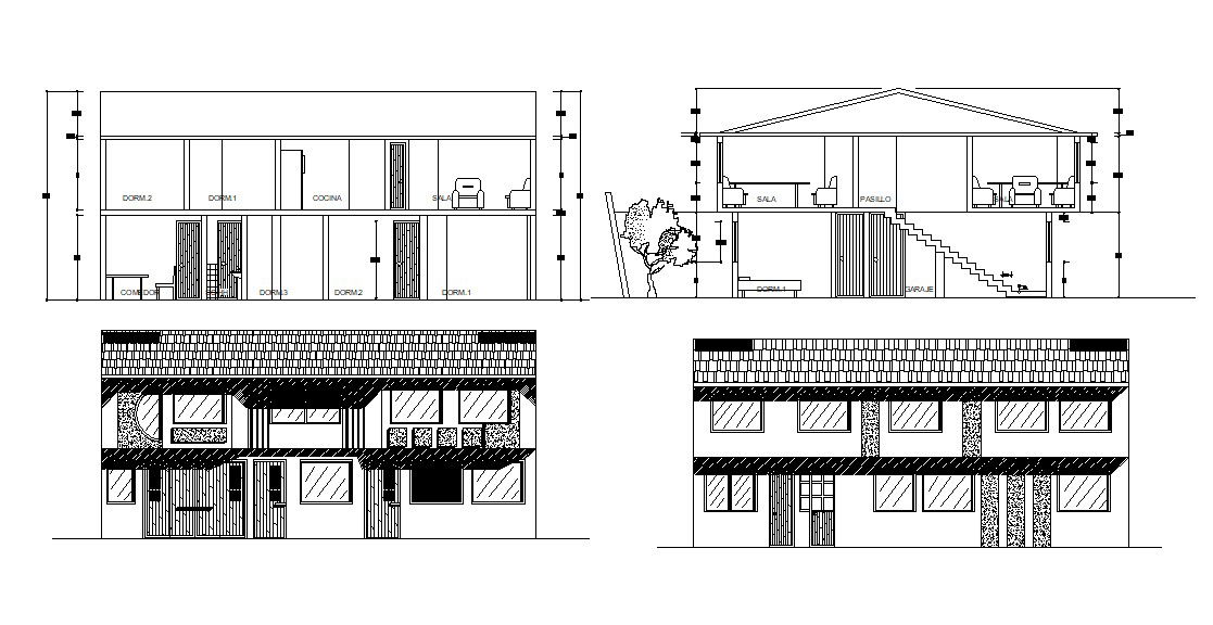 Bungalow Elevation and Section AutoCAD Design