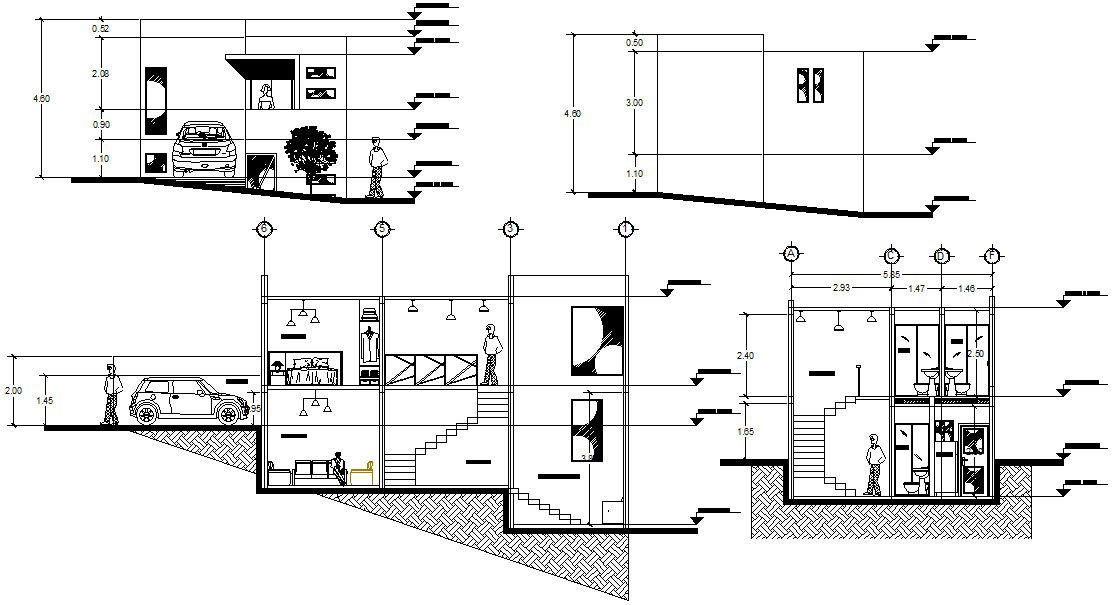 Bungalow Elevation and Section design 2d CAD Drawing