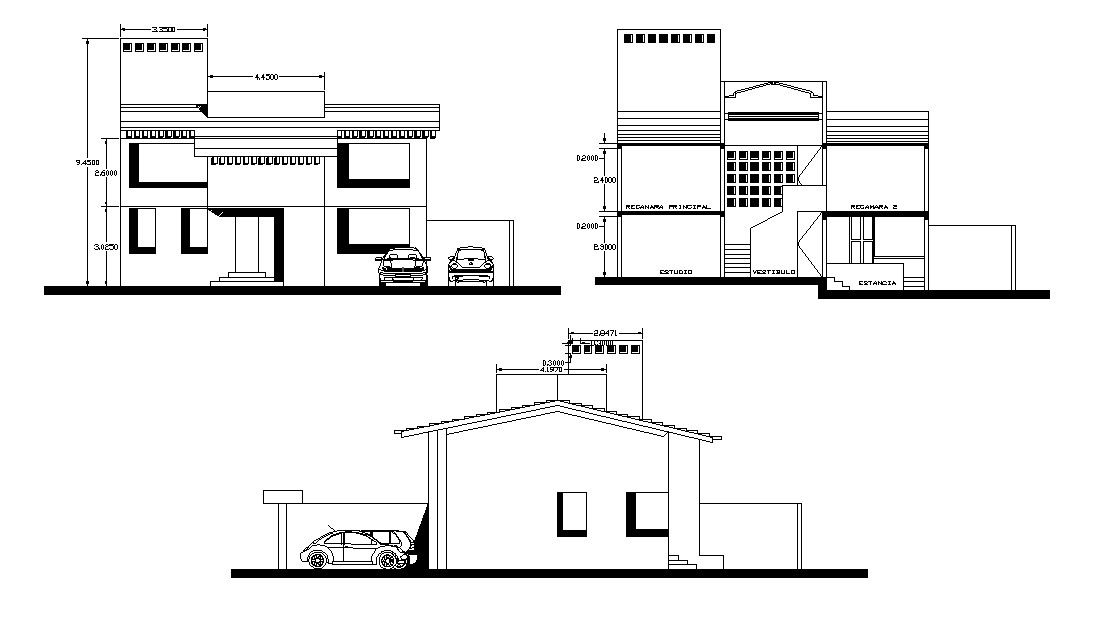 Bungalow Facade Design AutoCAD drawing