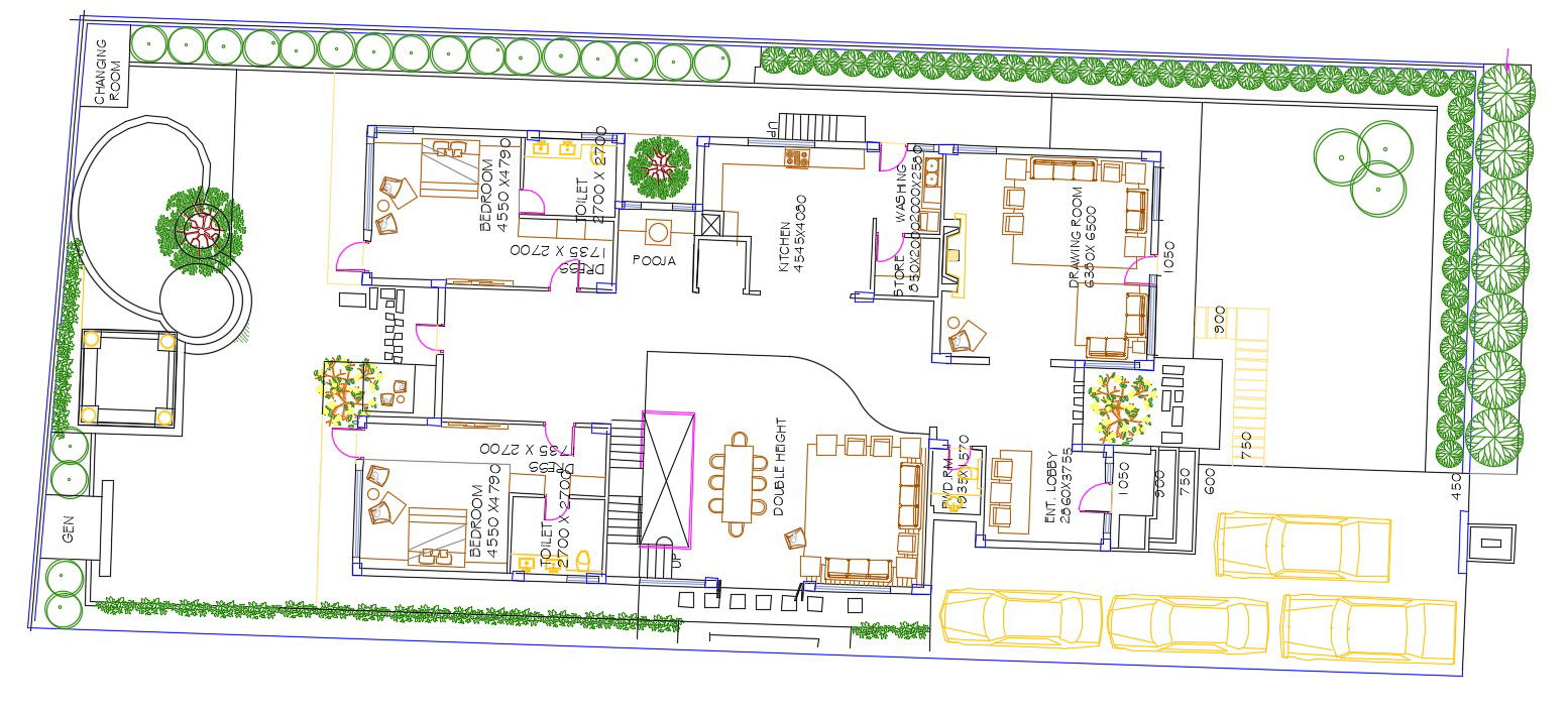 Bungalow Ground Floor plan AutoCAD drawing