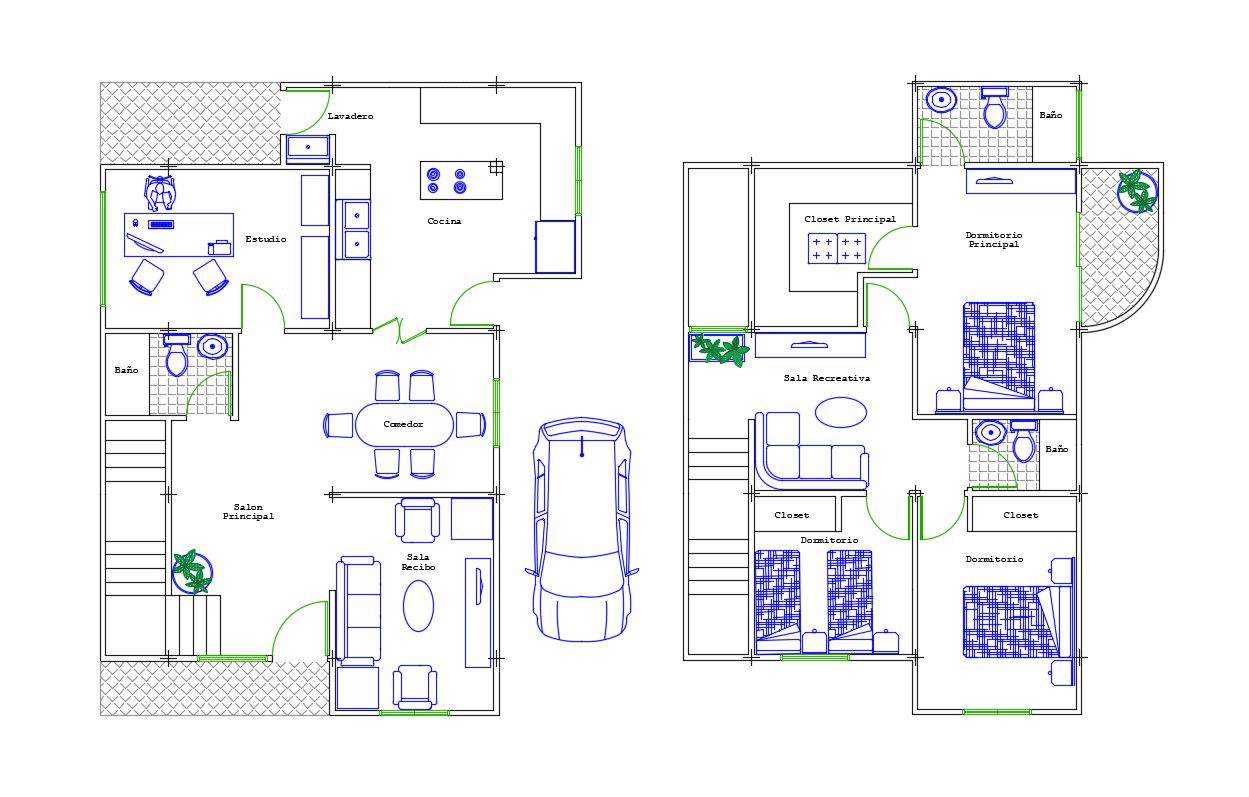 Bungalow House Design With Fully Furnished Drawing AutoCAD File