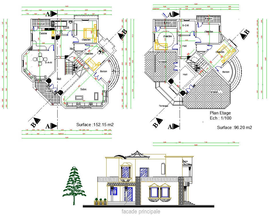 Bungalow Layout plan and elevation design 