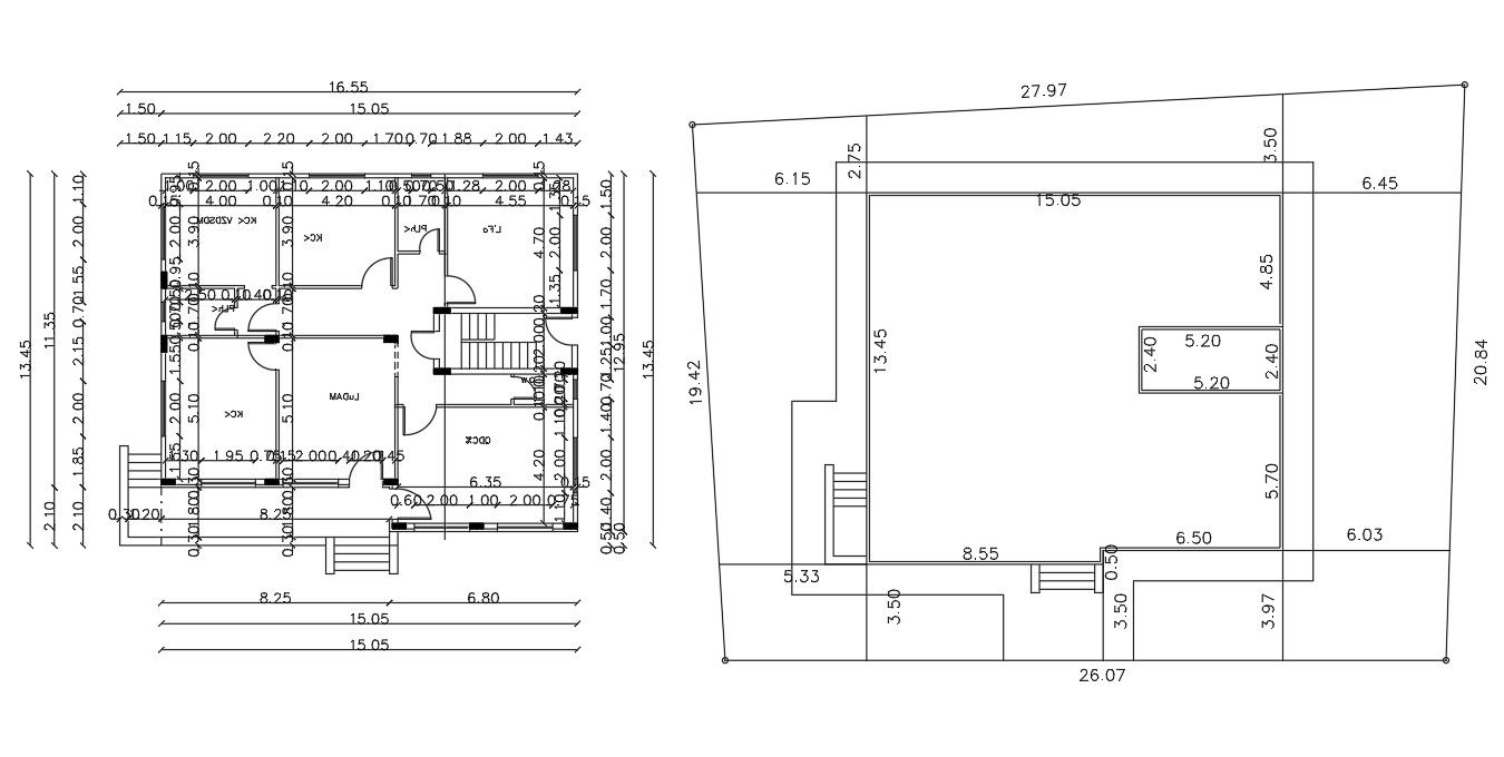 Bungalow Plan And Site Building Demarcation Design CAD File