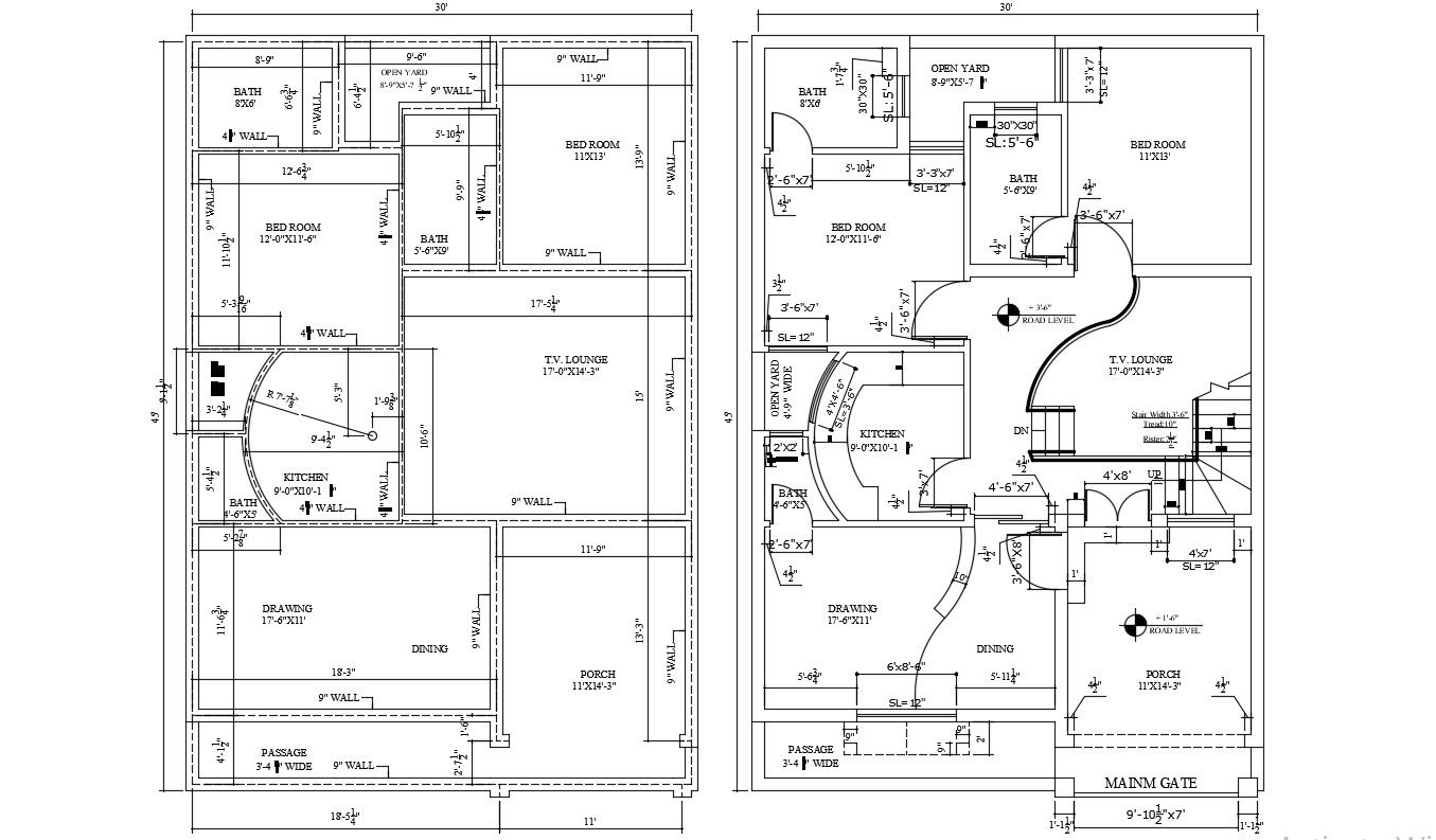 Bungalow Plans Working Detail AutoCAD File Free Download