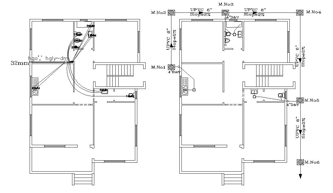 Bungalow Plumbing Layout Design 2d CAD Drawing