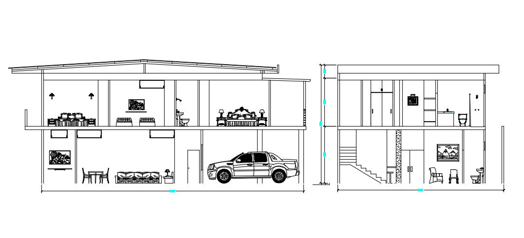Bungalow Section With Furniture AutoCAD File
