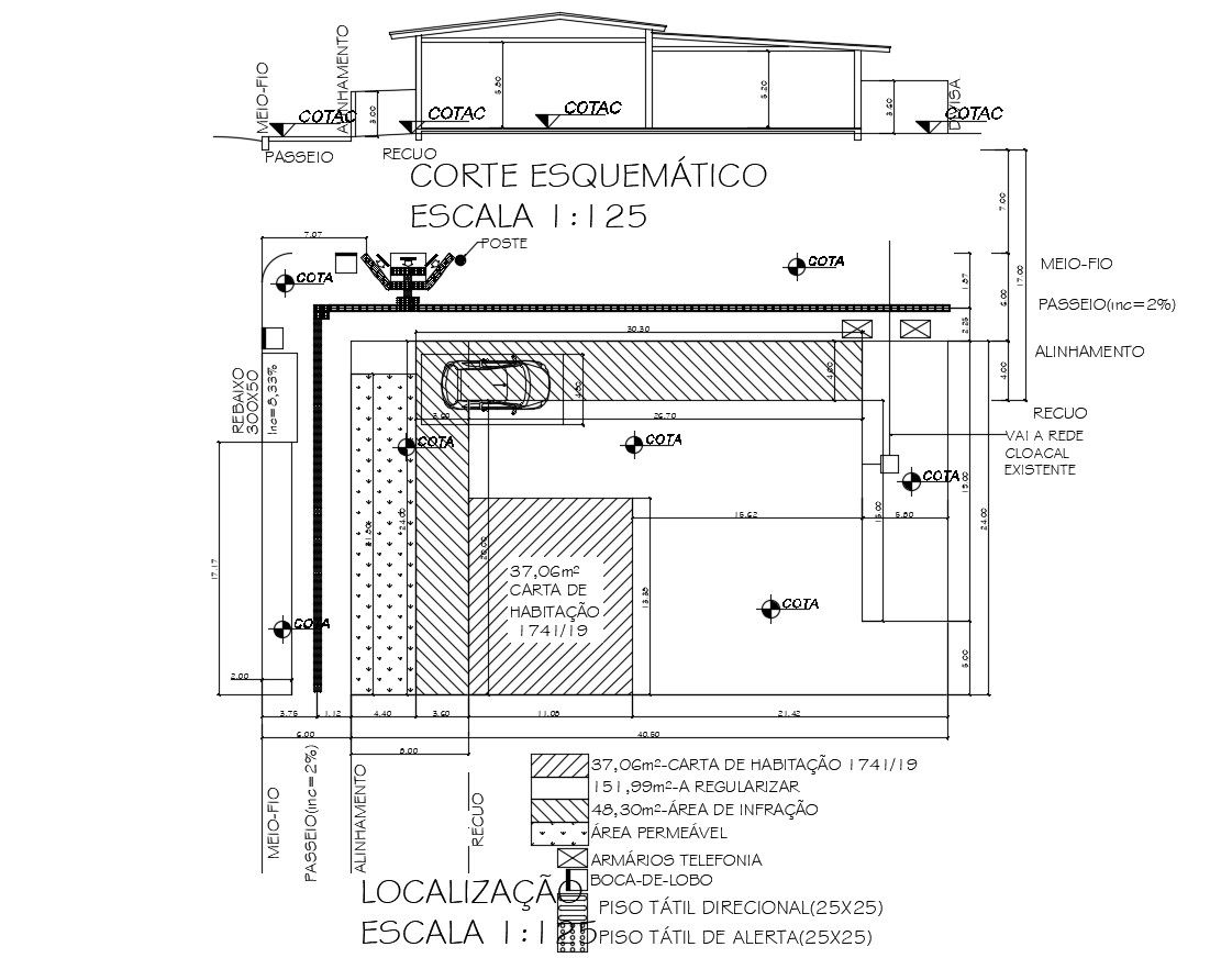 Bungalow Section and Landscape Design 2d AutoCAD drawing Free Download