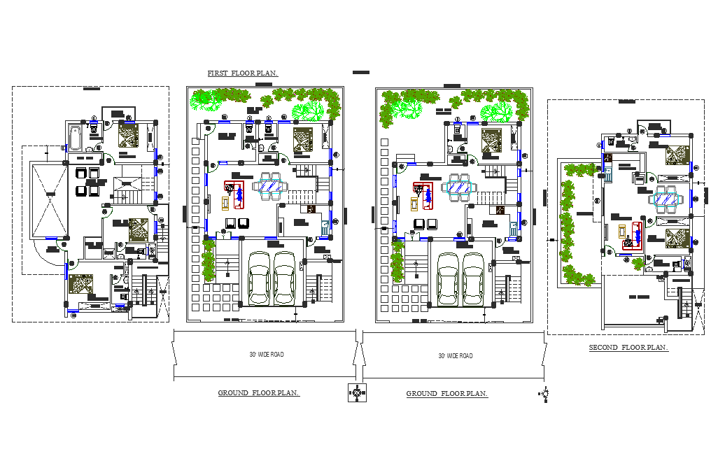 Bungalow center line plan detail dwg file