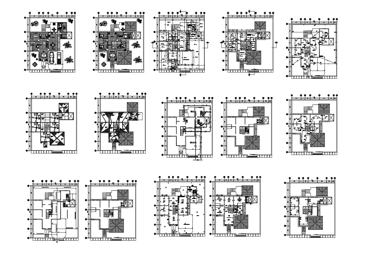 Bungalow design 18.85mtr x 21.85mtr with furniture details in dwg file