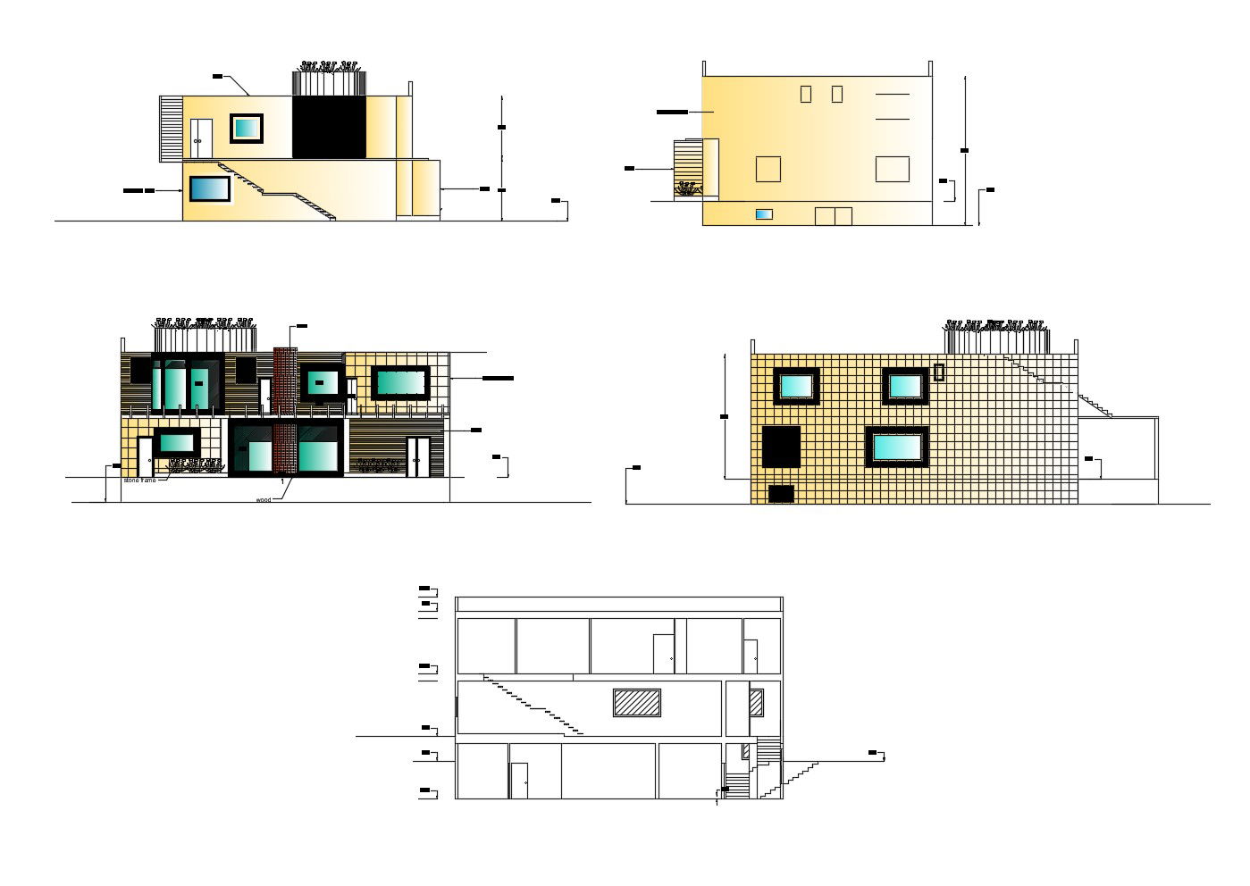Bungalow design with different elevation in dwg file