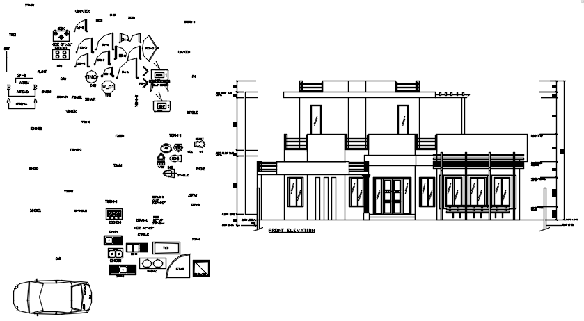 Bungalow design with elevation in dwg file