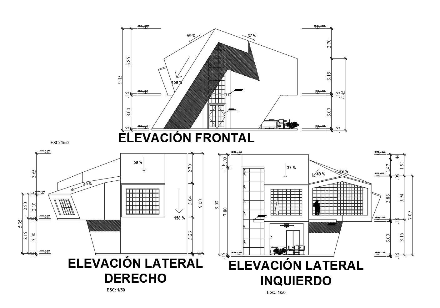 Bungalow Elevation Drawing In AutoCAD File