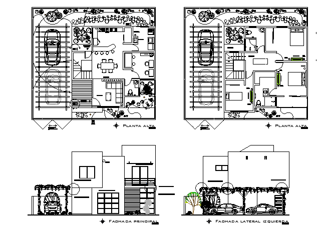 Bungalow elevation and top view layout plan
