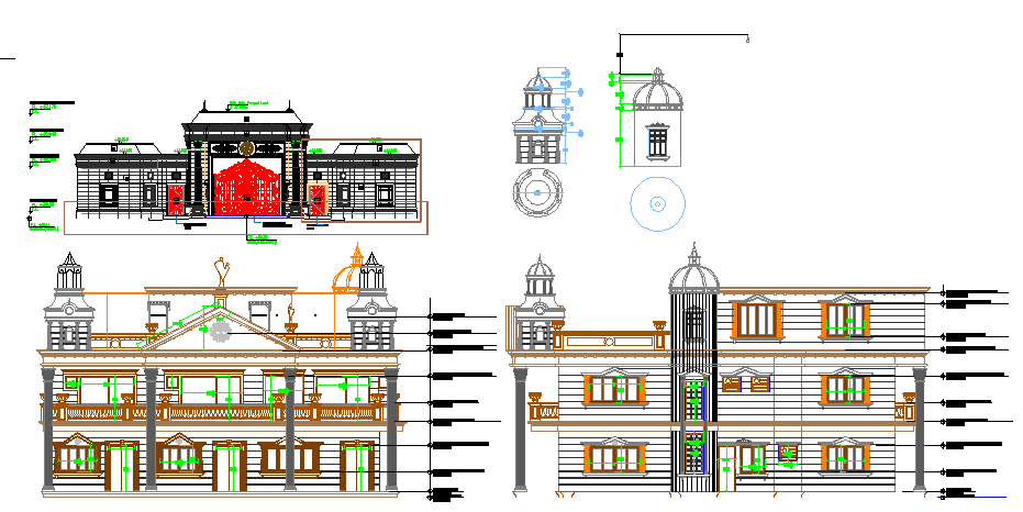 Bungalow elevation design of dwg file