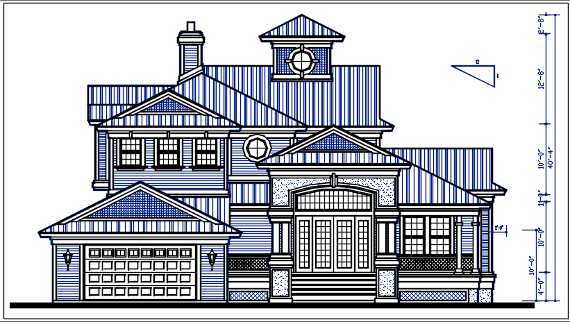 Bungalow elevation detail dwg file