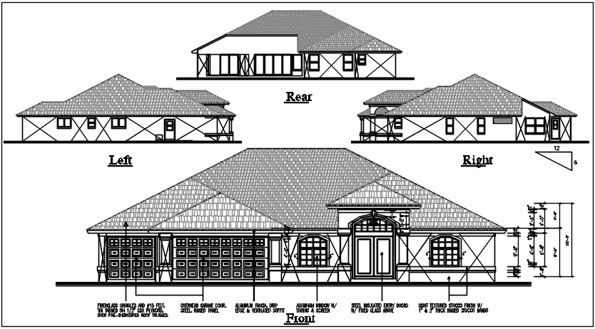 Bungalow elevation detail dwg files